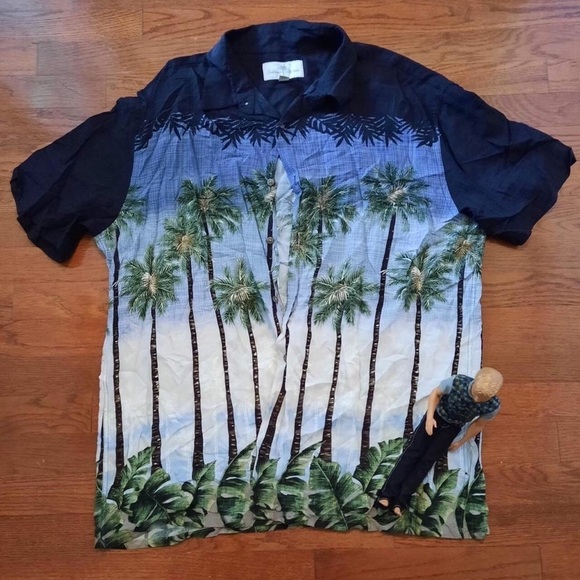 VINTAGE 90S CAMP SHIRT RAYON PALM TREE CALI - Picture 1 of 4